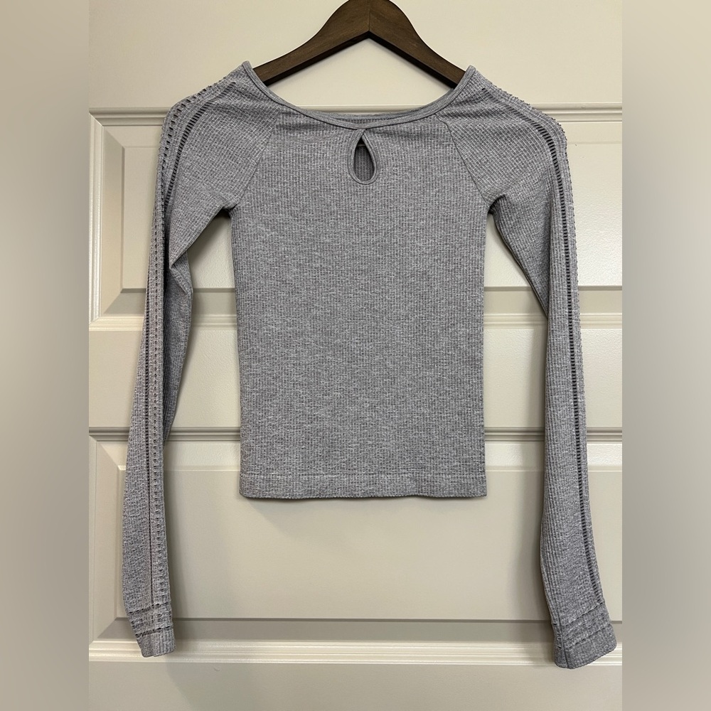 Hollister Gray Women's Ribbed Long Sleeve Top Cut Out Holes